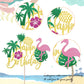 YCTHUNFISH Happy Birthday Cake Topper Tropical Hawaiian Luau Glitter Flamingo Pineapple Decoration, Bamboo, 6.3x9.6 inches