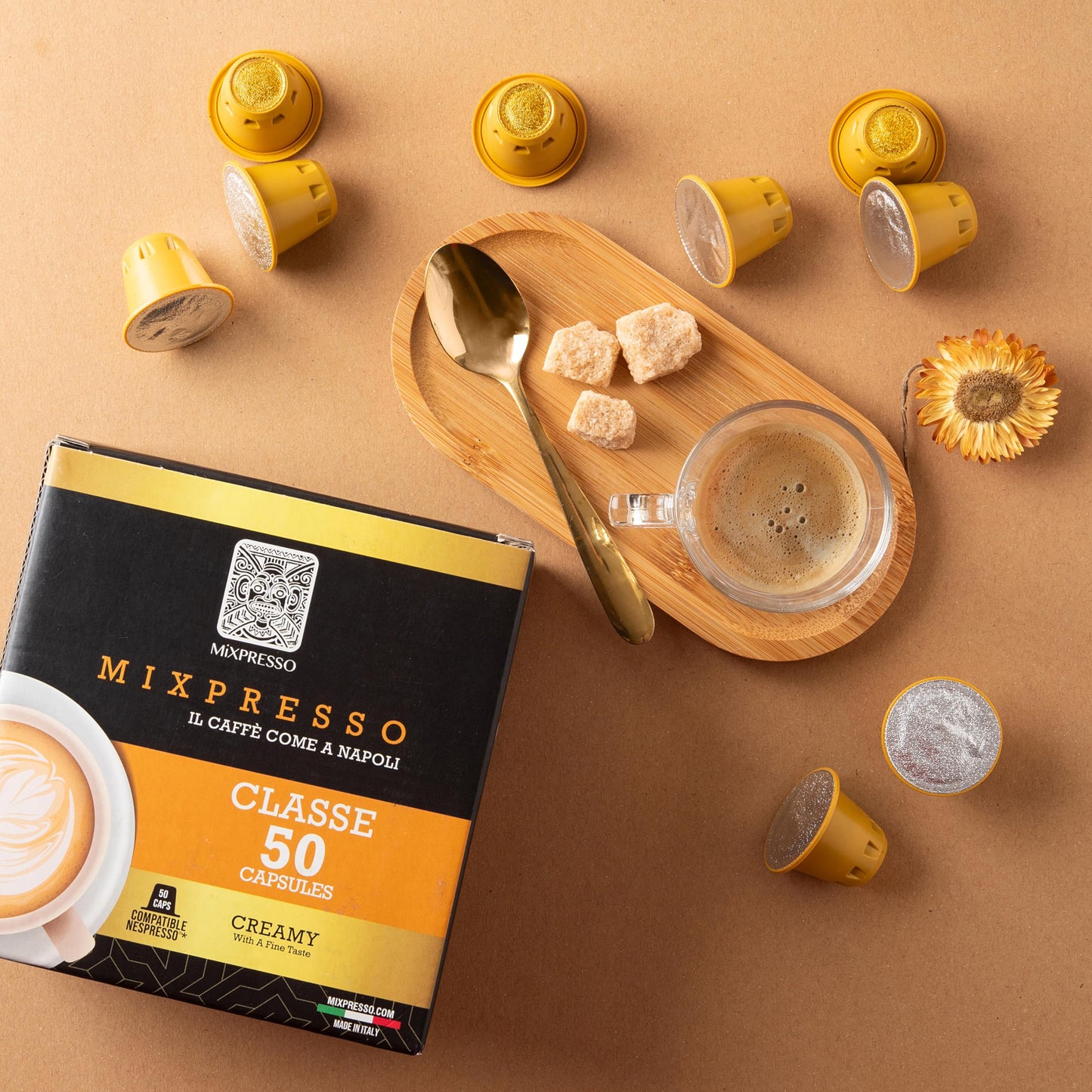 Mixpresso Espresso compact pieces Compatible with Nespresso, Medium Roast 80% Arabica, 50 Count, C1CLA50, Coffee Color