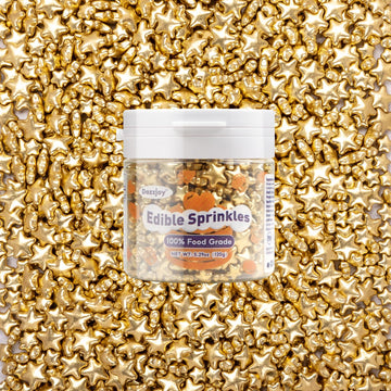 Dazzjoy Edible Gold Sprinkles, Star Sugar Candy Sprinkles For Cupcake Decorating, Food Grade, 4.23Oz, Mix Size, Cupcake Toppers,