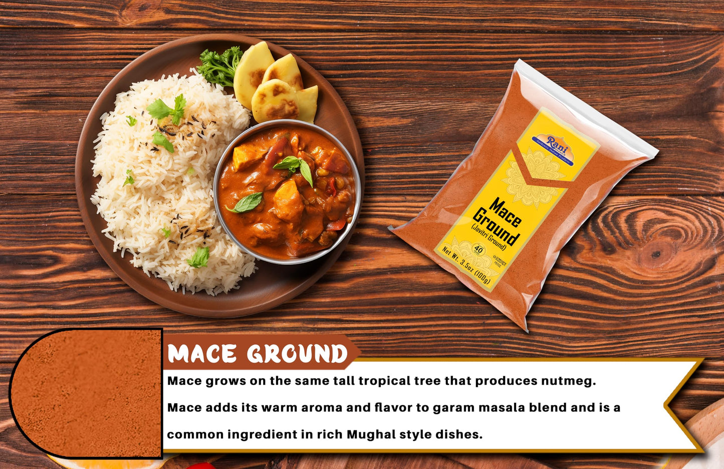 Rani Mace Ground (Javathri) Powder, Spice 3.5Oz (100G) ~ All Natural | Vegan | Gluten Friendly | Non-Gmo | Kosher | Indian Origin