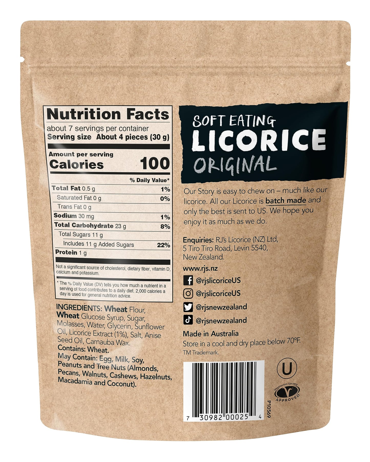 Rj'S Soft Australian Licorice, Original Black Flavor, Resealable Bag, 7 Ounce (1-Pack) | Non-Gmo, No Palm Oil, Plant Based | Sof