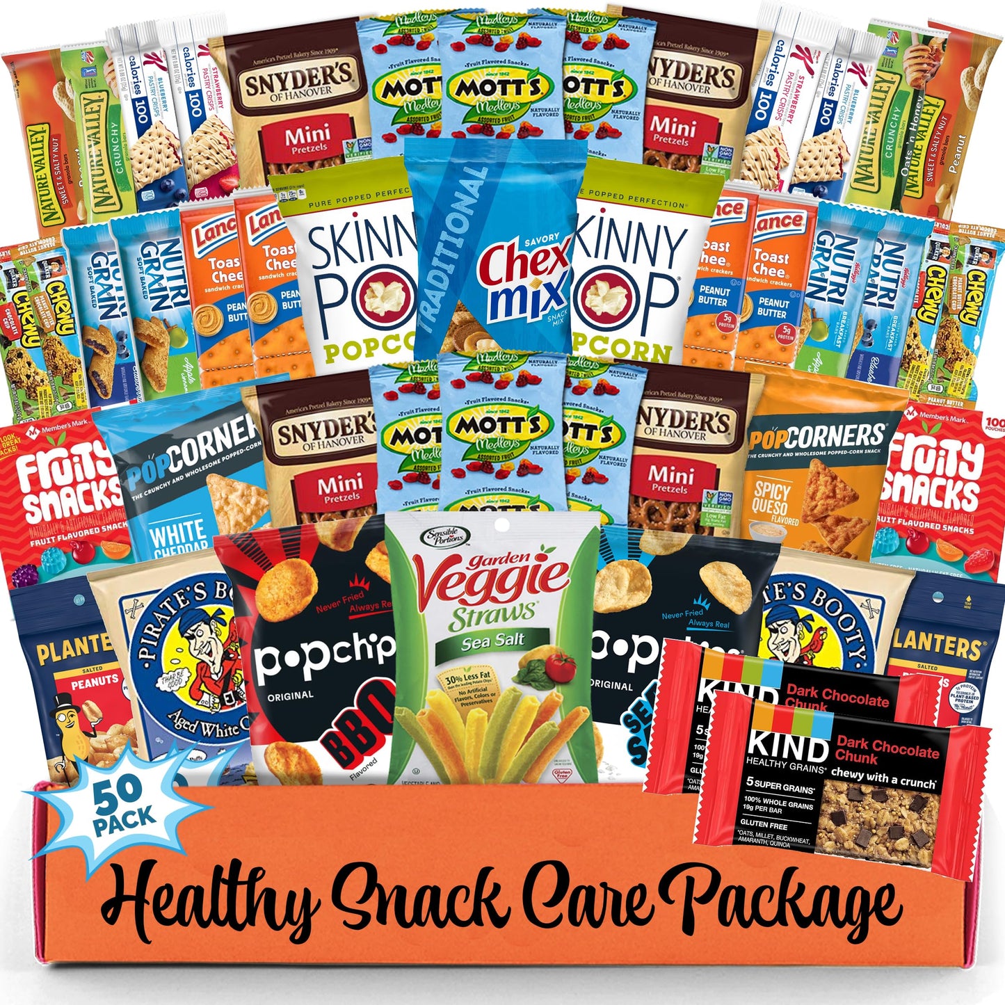 Healthy Snack Box Variety Pack Care Package (50 Count) Candy Gift Basket College Student Crave Food Box, Nutritious Bars Chips, 