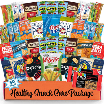 Healthy Snack Box Variety Pack Care Package (50 Count) Candy Gift Basket College Student Crave Food Box, Nutritious Bars Chips, 