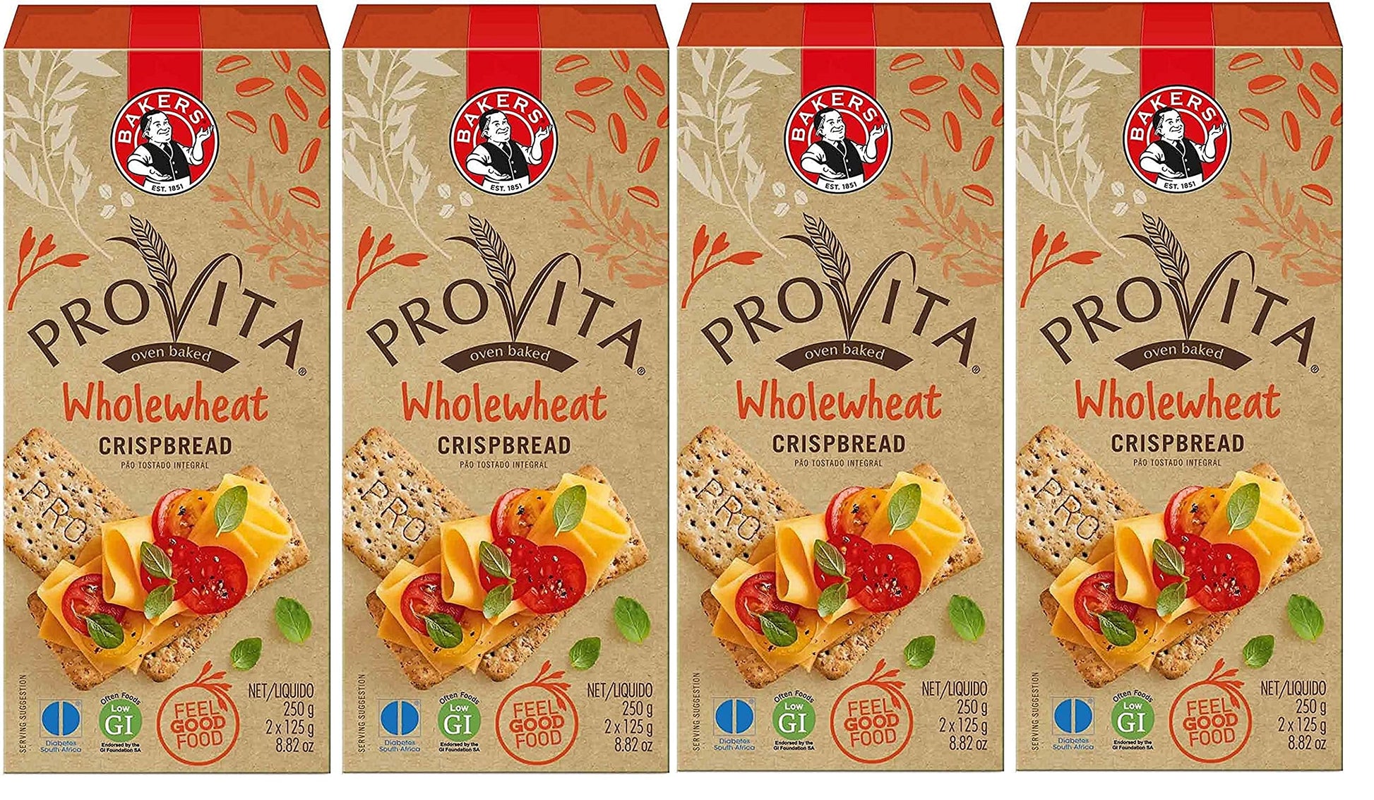 Bakers Provita Original Wholewheat Crispbread 250g | High Fibre | Keto friendly (Pack of 4)
