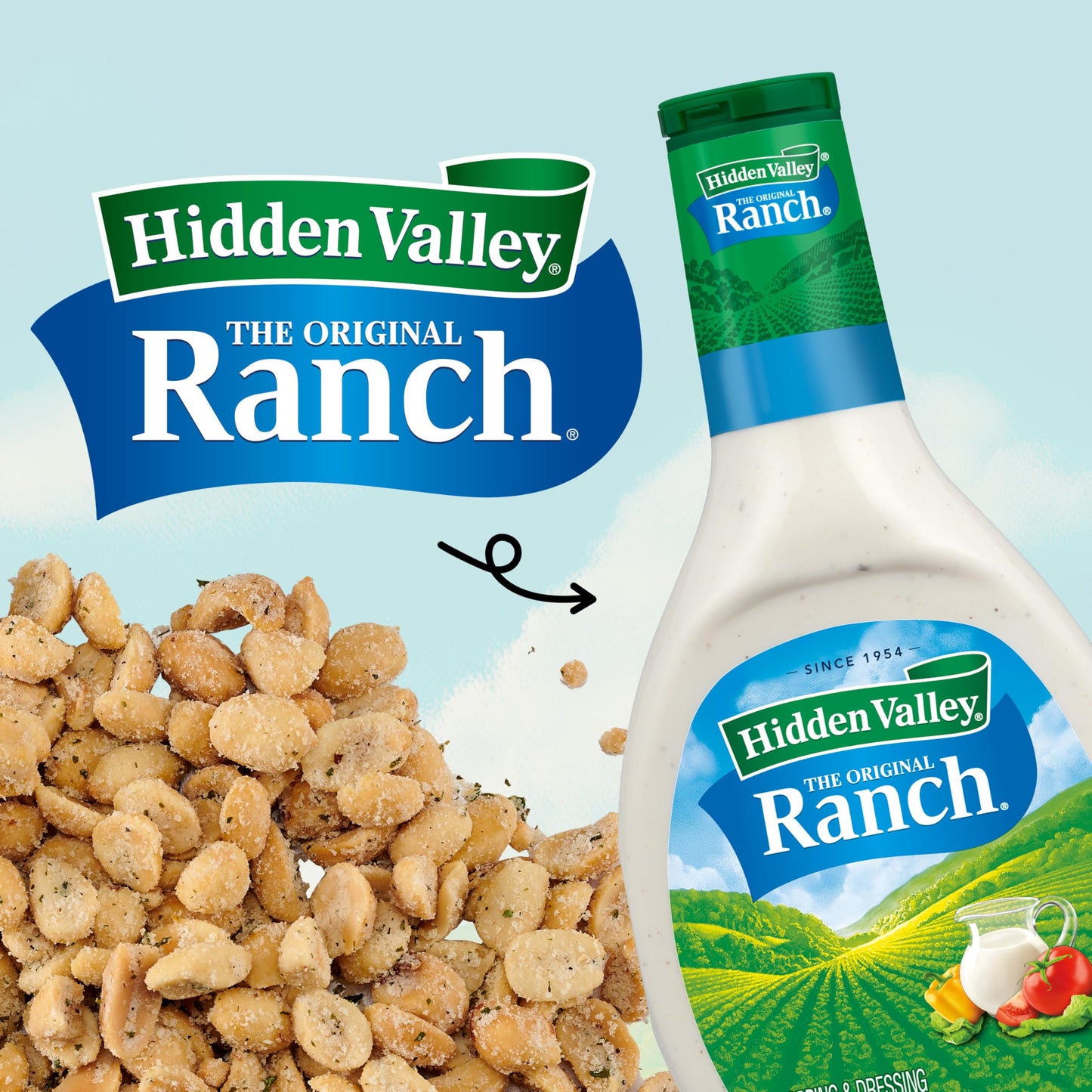 Snak Club Peanuts with Hidden Valley Ranch Seasoning, Roasted Nuts, Gluten-Free and Kosher Snack, 2.25 oz Snack Bags, 12 Pack