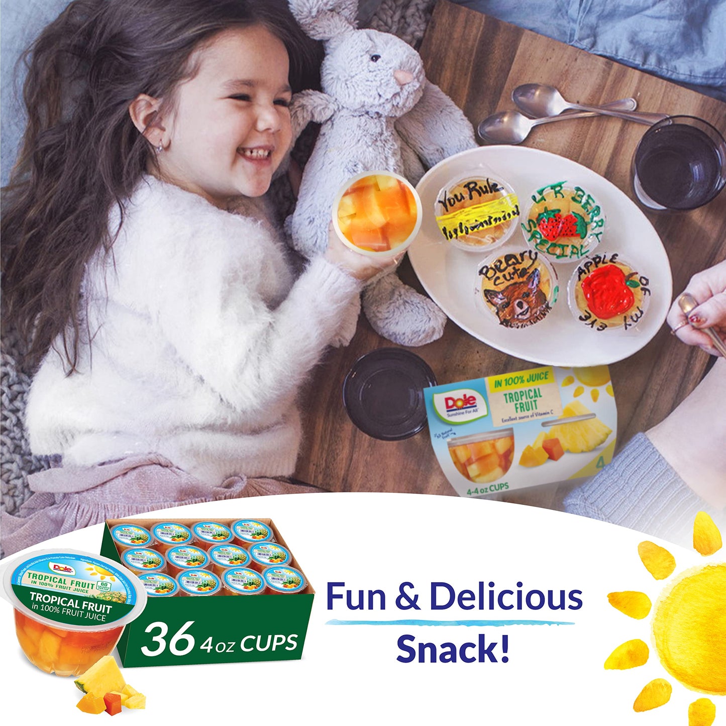 Dole Fruit Bowls Tropical Fruit in 100% Juice Snacks, 4oz 36 Total Cups, Gluten & Dairy Free, Bulk Lunch Snacks for Kids & Adult