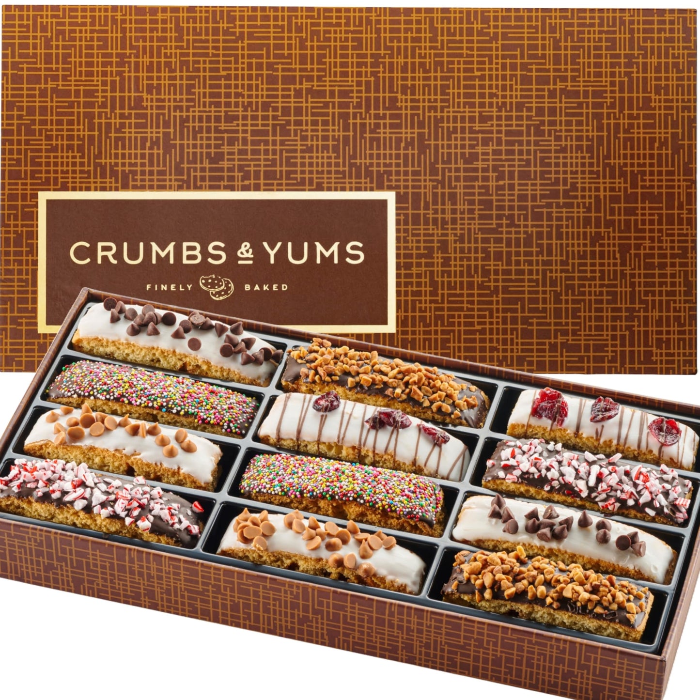 Mothers Day Cookies Gift Basket - 12 Gourmet Chocolate Covered Biscotti With Assorted Toppings - Assorted Food Gift Box For Fathers Day  Mothers Day  Family  Sympathy  Men & Women.