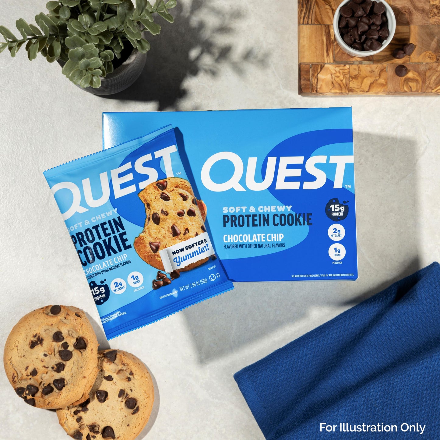QUEST Chocolate Chip Protein Cookie, 15g Protein, 1g Sugar, Keto Friendly, 4 Count
