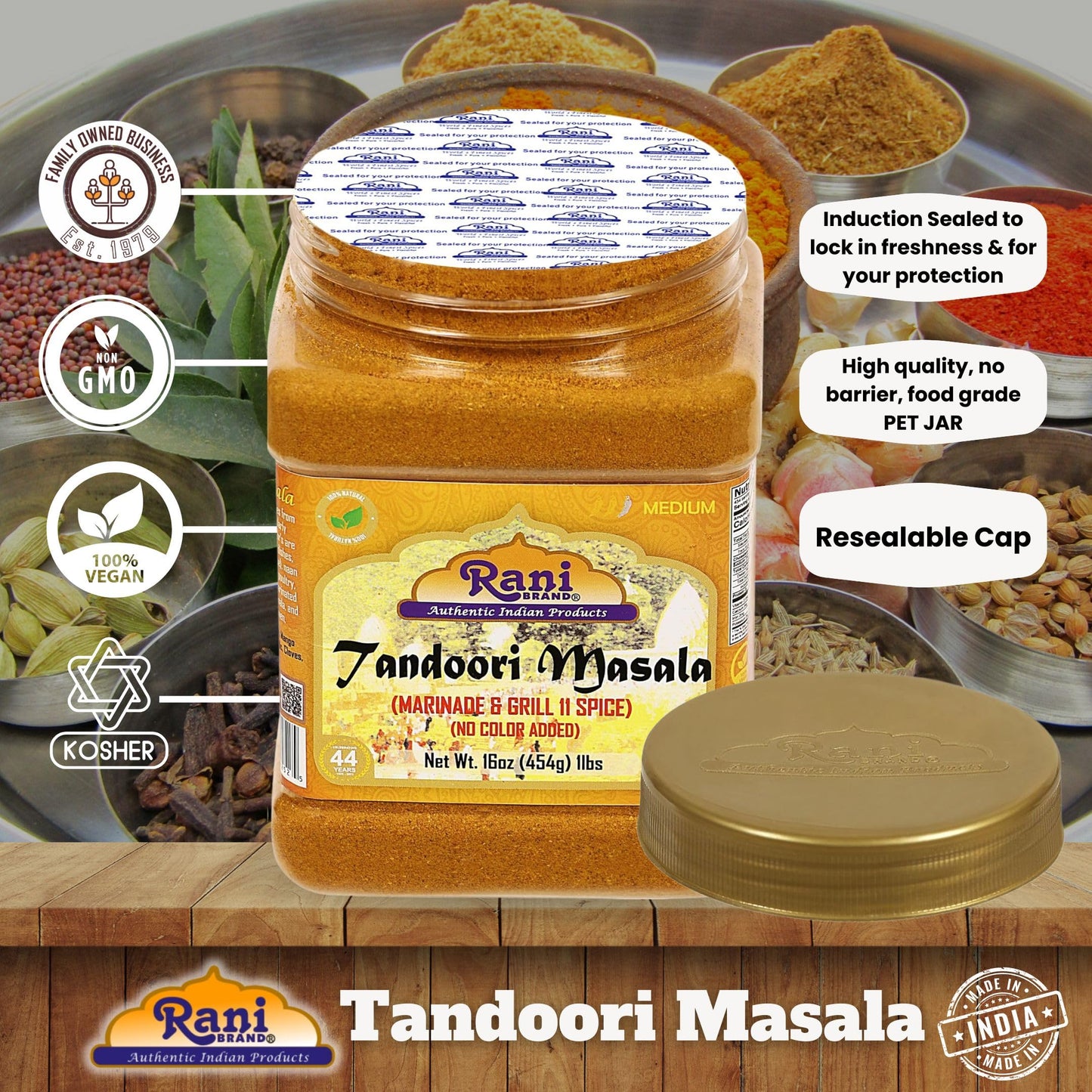 Rani Brand Tandoori Masala 11-Spice Blend, Salt Free, Vegan, Gluten Friendly, 16oz (454g) PET Jar