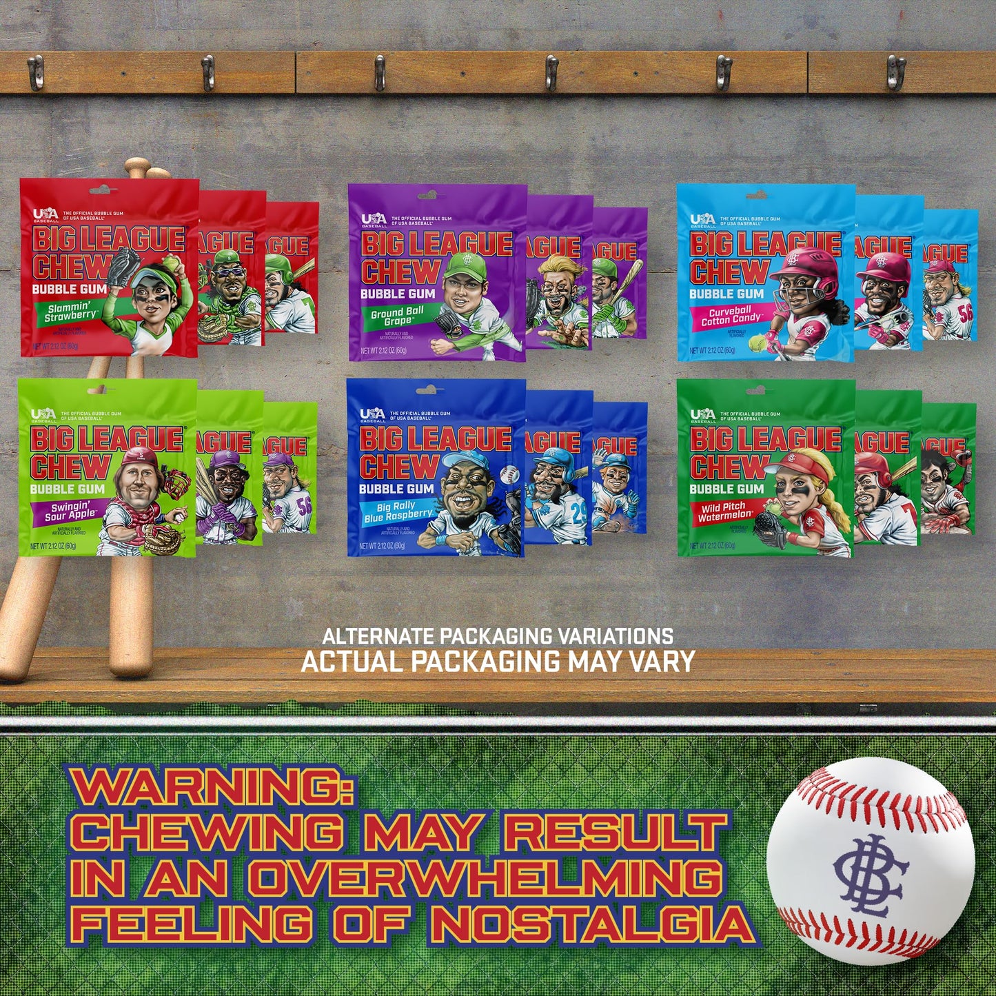 Big League Chew Bulk Baseball Gum Variety Pack - 7 Flavors, 2.12oz Pack, Multi-colored