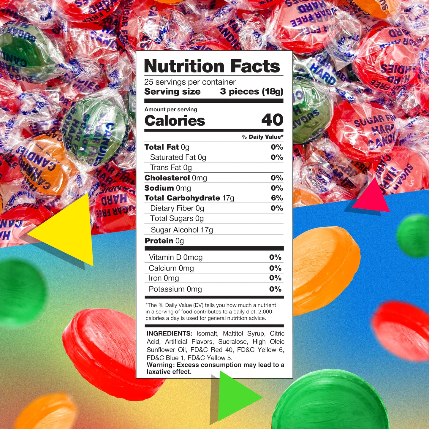 Sugar Free Hard Candy Mix | 1 Pound Bag | About 75 Count | Assorted Fruit Flavors | Individually Wrapped Sugarless Hard Candy fo