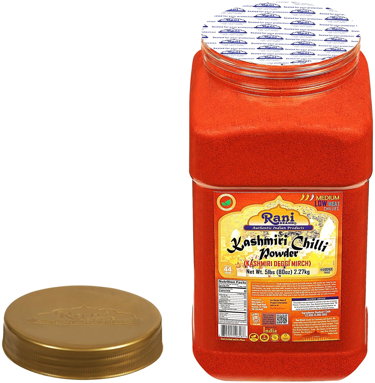 Rani Kashmiri Chilli Powder (Deggi Mirch,Low Heat) Ground Indian Spice 80oz (5lbs) PET Jar ~ All Natural | Salt-Free | Vegan | G