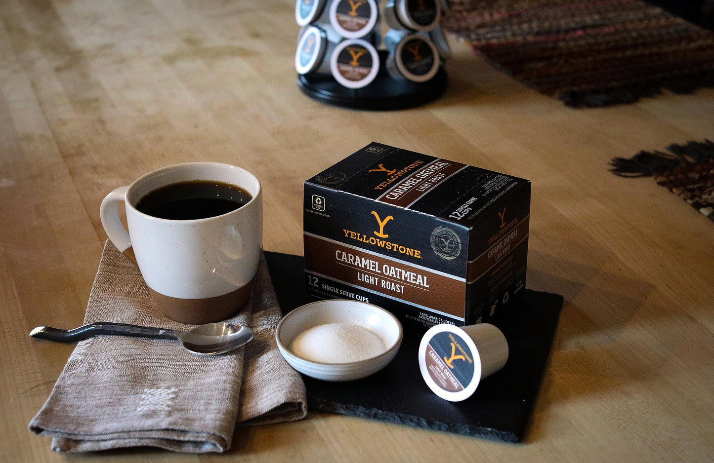Y Yellowstone Caramel Oatmeal Light Roast Coffee, 100% Arabica Beans, Single Serve Recyclable Pods, 12 Count