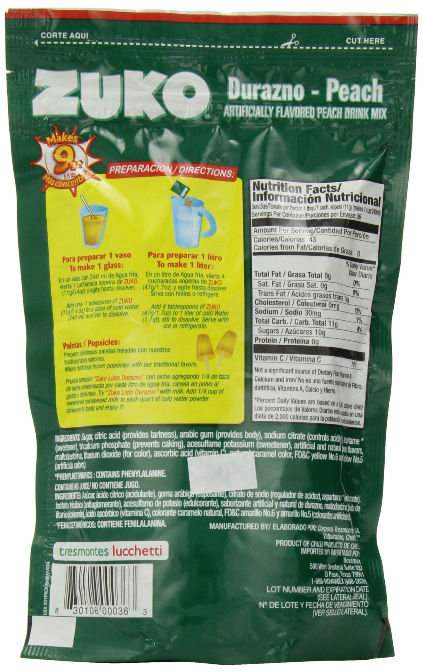 Zuko Instant Drink-Peach, 14.1-Ounce (Pack of 6)