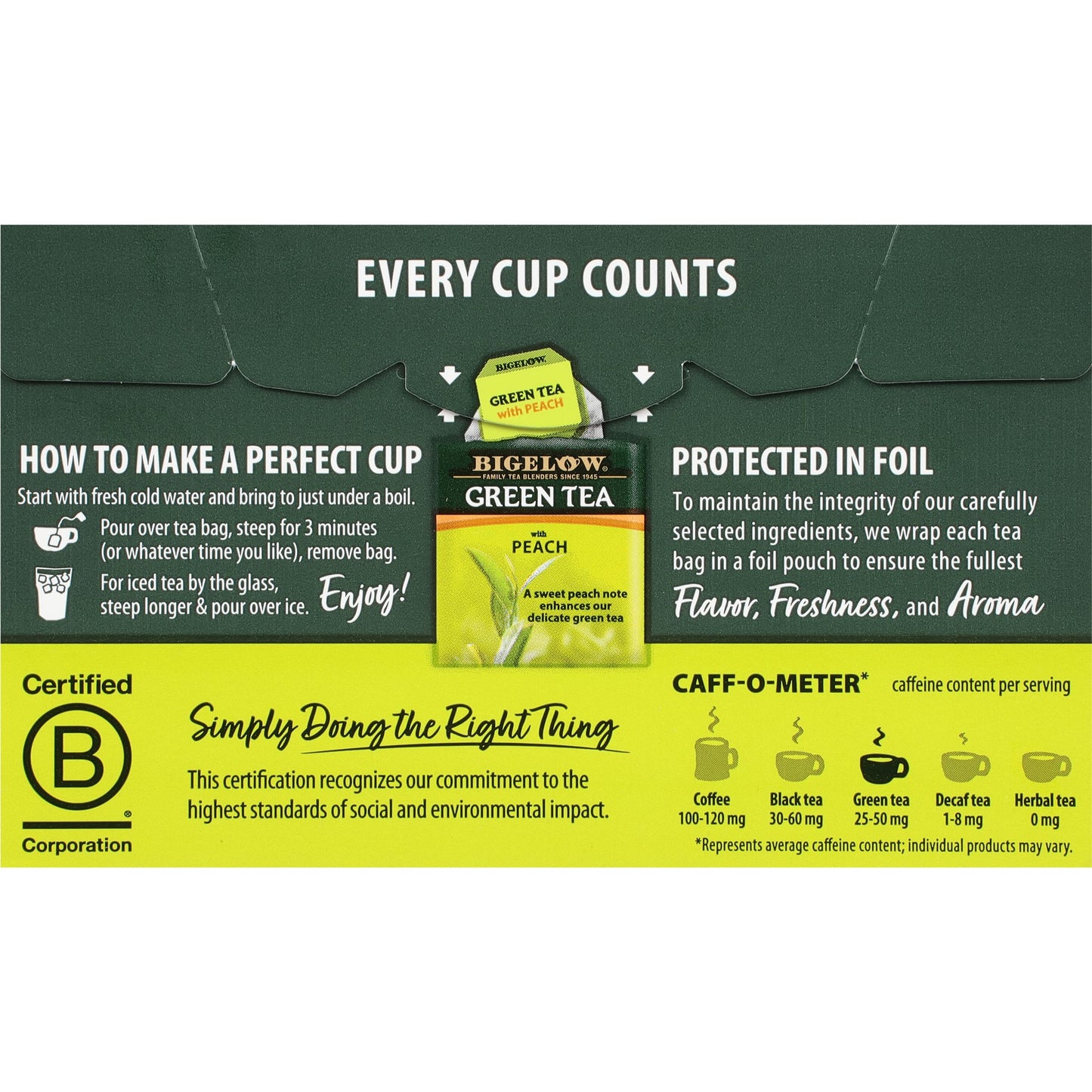 Bigelow Tea Green Tea - With Peach - Case Of 6 - 20 Bag