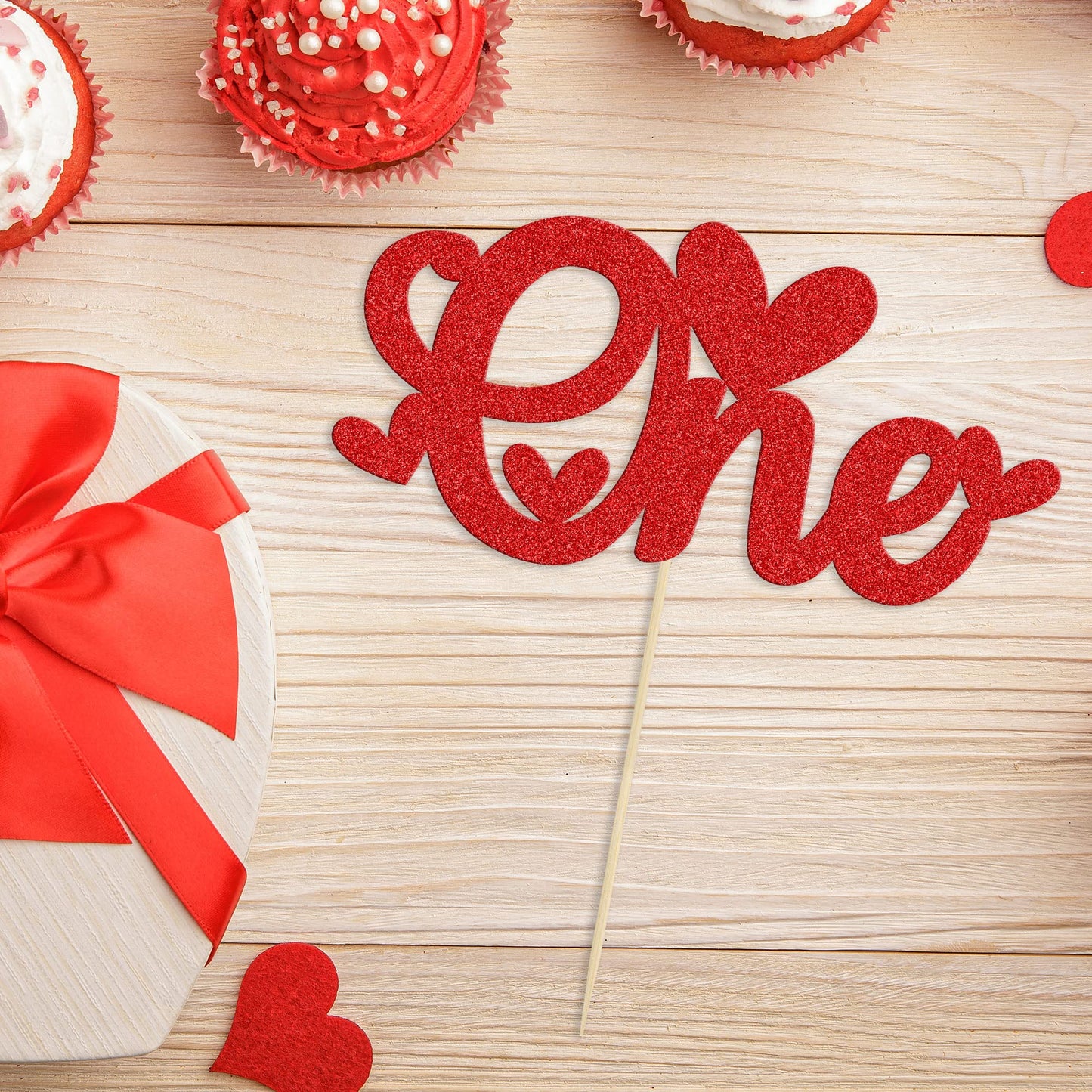 Gyufise Cake Topper Glitter Love Heart 1st Valentines Day Red Paper Model ZN0579-4-R