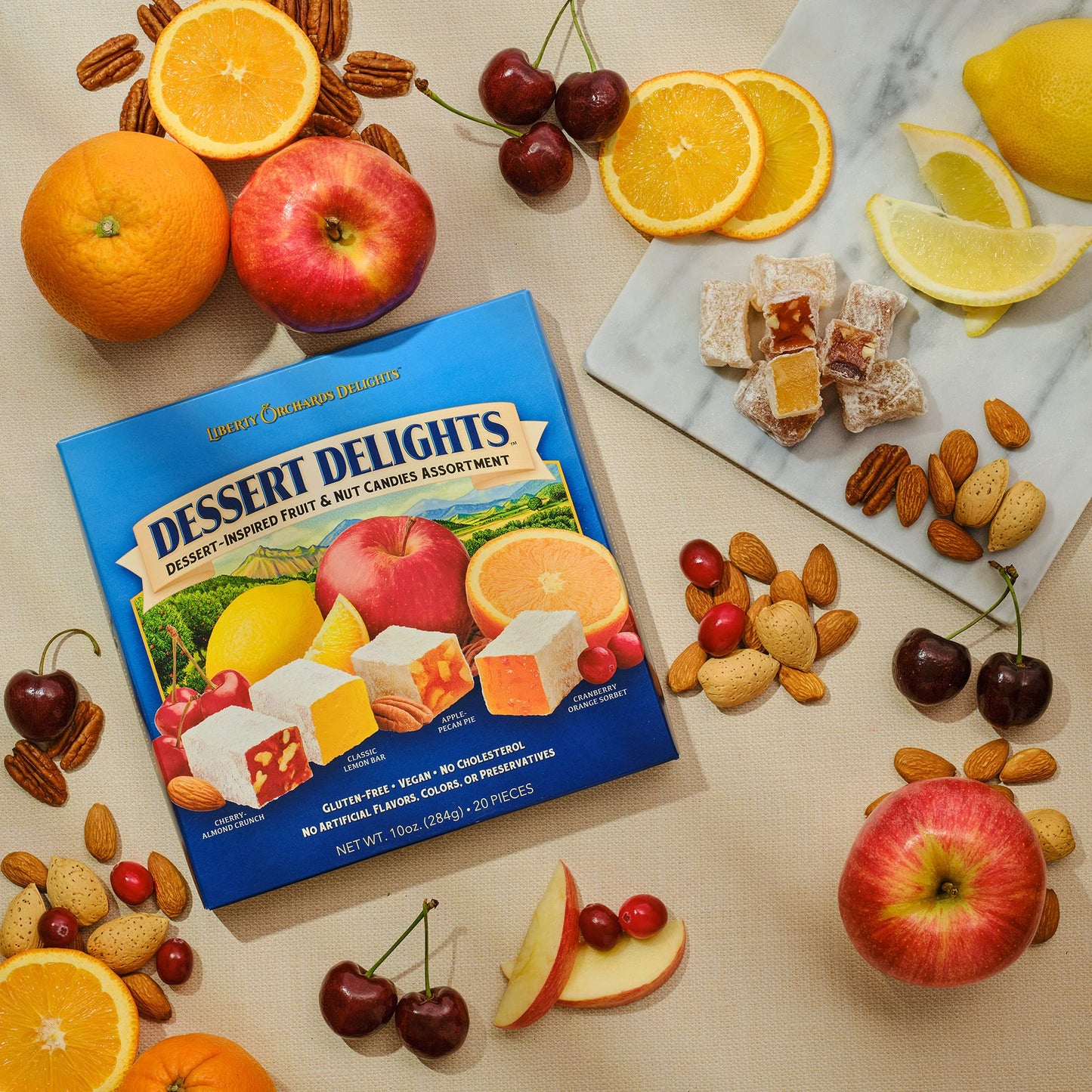 Liberty Orchards, Dessert Delights - Fruit And Nut Candies - Turkish Delights Lokum Candy - Natural, Vegan, Gluten-Free - 10 Oz.