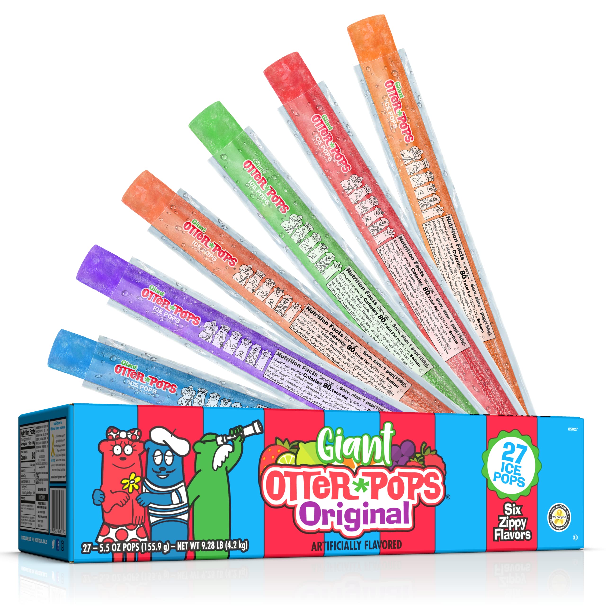 Otter Pops, Giant Original 5.5oz, 27 Ice Pops, Six Zippy Flavors ...