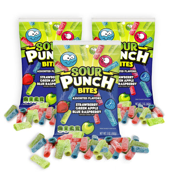 SOUR PUNCH Assorted Candy, 5 oz - Chewy, Mouthwatering Raspberry-Flavored Sour Candy - Fat-Free, Low Sodium Treat for Kids & Adu