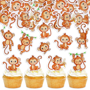 Cyodoos Edible 42Pcs Monkey Cupcake Toppers Wafer Paper Animal Zoo Theme Monkey Cupcake Picks Baby Shower Kids Birthday Party Ca