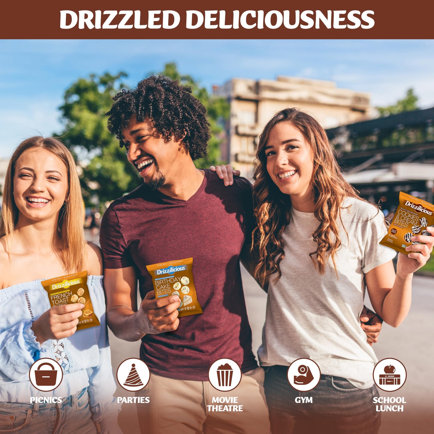 Drizzilicious Mini Rice Cakes Variety Pack - Rice Crisps  Healthy Snack for mature-themeds and Kids  Flavored Rice Cakes  Vegan  Gluten Free  Allergen Free  Only 90 Calories Per Bag - .74 oz (Pack of 32)