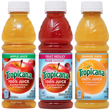 Tropicana 100% Juice Variety Pack - Orange, Apple & Fruit Medley, Single Serve, 10 Fl Oz Bottles (Pack Of 24) - Real Fruit Juice, Vitamin C Rich, No Added Sugars, No Artificial Flavors