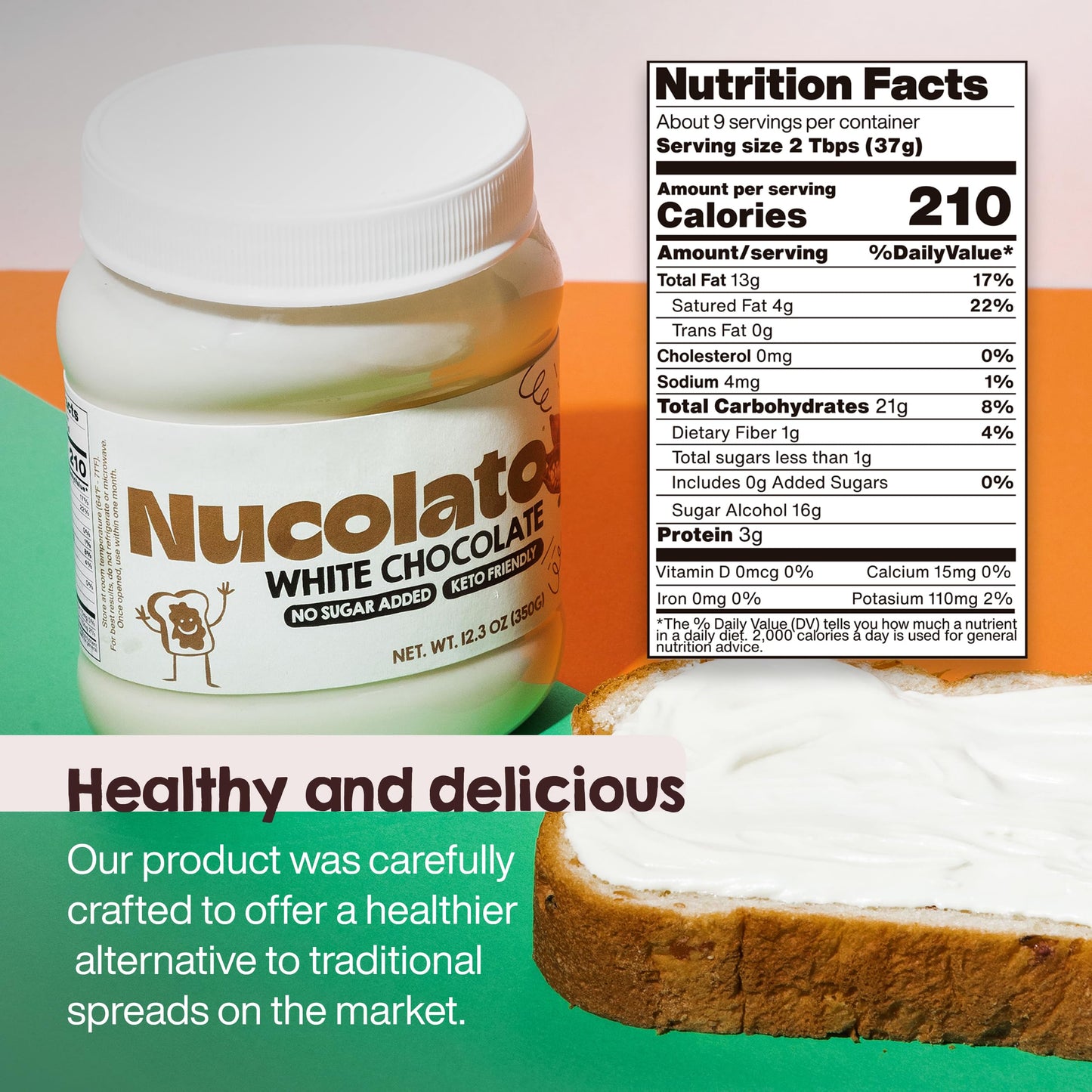 Nucolato | White Chocolate Spread | 12.3 Oz - 350 G | Keto Friendly - No Sugar Added | Best Low Carb Dessert - Food Snacks | Per