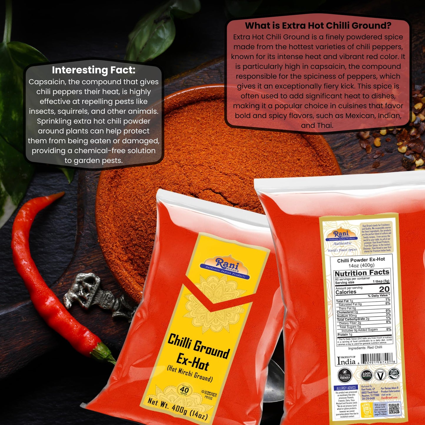 Rani Extra Hot Chilli Powder Indian Spice 14Oz (400G) ~ All Natural | No Color Added | Gluten Friendly | Vegan | Non-Gmo | Koshe