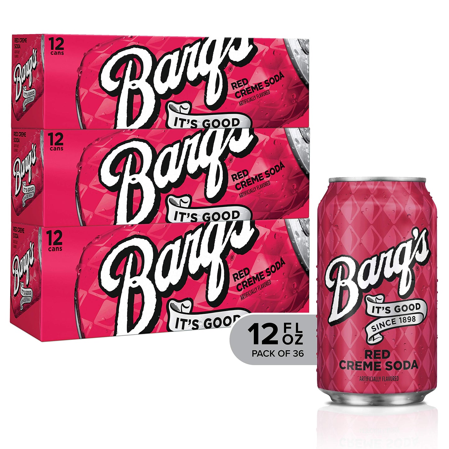 Barqs Red Creme Soda Soft Drink, 12 Fl Oz, 36 Pack, Refreshing Red Flavor