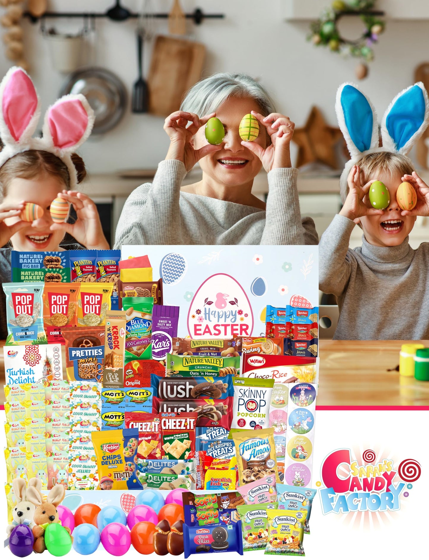 Easter Snack Box (114 Count) Filled With Candy, Peelable Gummies, Treats, Bunny And More, Great Package For Family, Friends, Kid