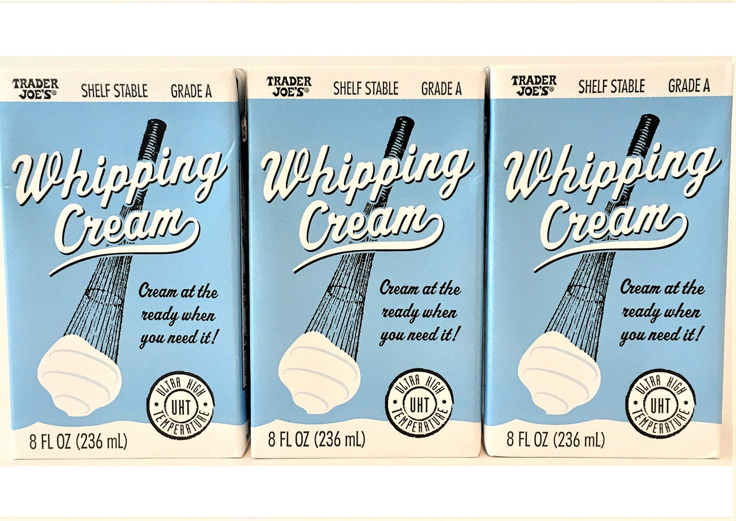 Trader Joes Shelf Stable Tetra Whipping Cream, 8 FL Oz, 3 Pack, UHT, Room Temperature