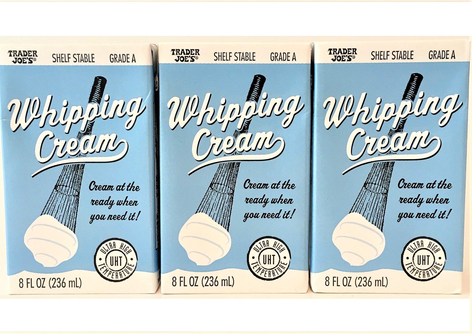 Trader Joes Shelf Stable Tetra Whipping Cream, 8 FL Oz, 3 Pack, UHT, Room Temperature