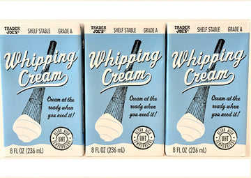 Trader Joes Shelf Stable Tetra Whipping Cream, 8 FL Oz, 3 Pack, UHT, Room Temperature