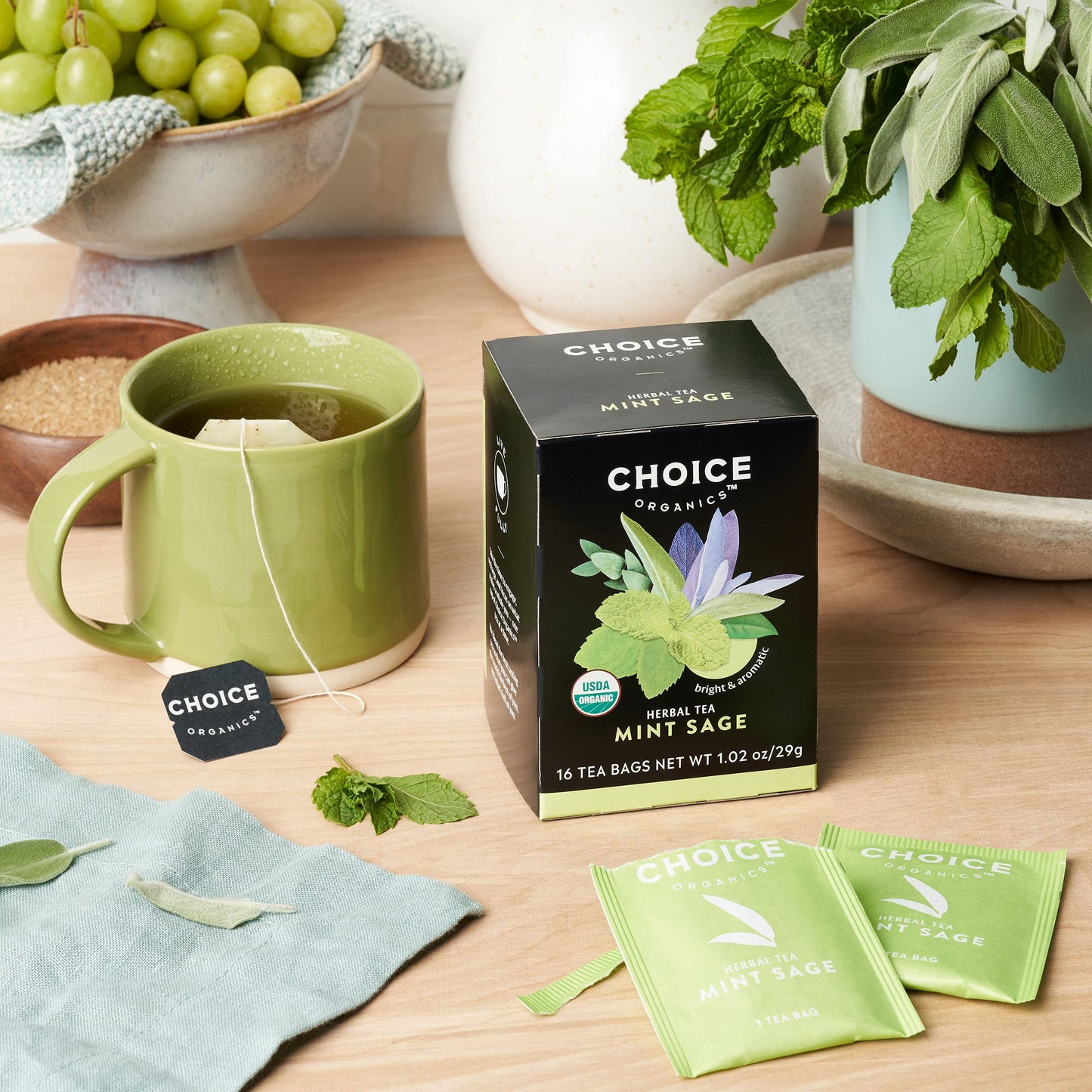 Choice Organic Teas Mint Sage Herbal Tea - 48 Tea Bags - Organic - 16 Count (Pack of 3)