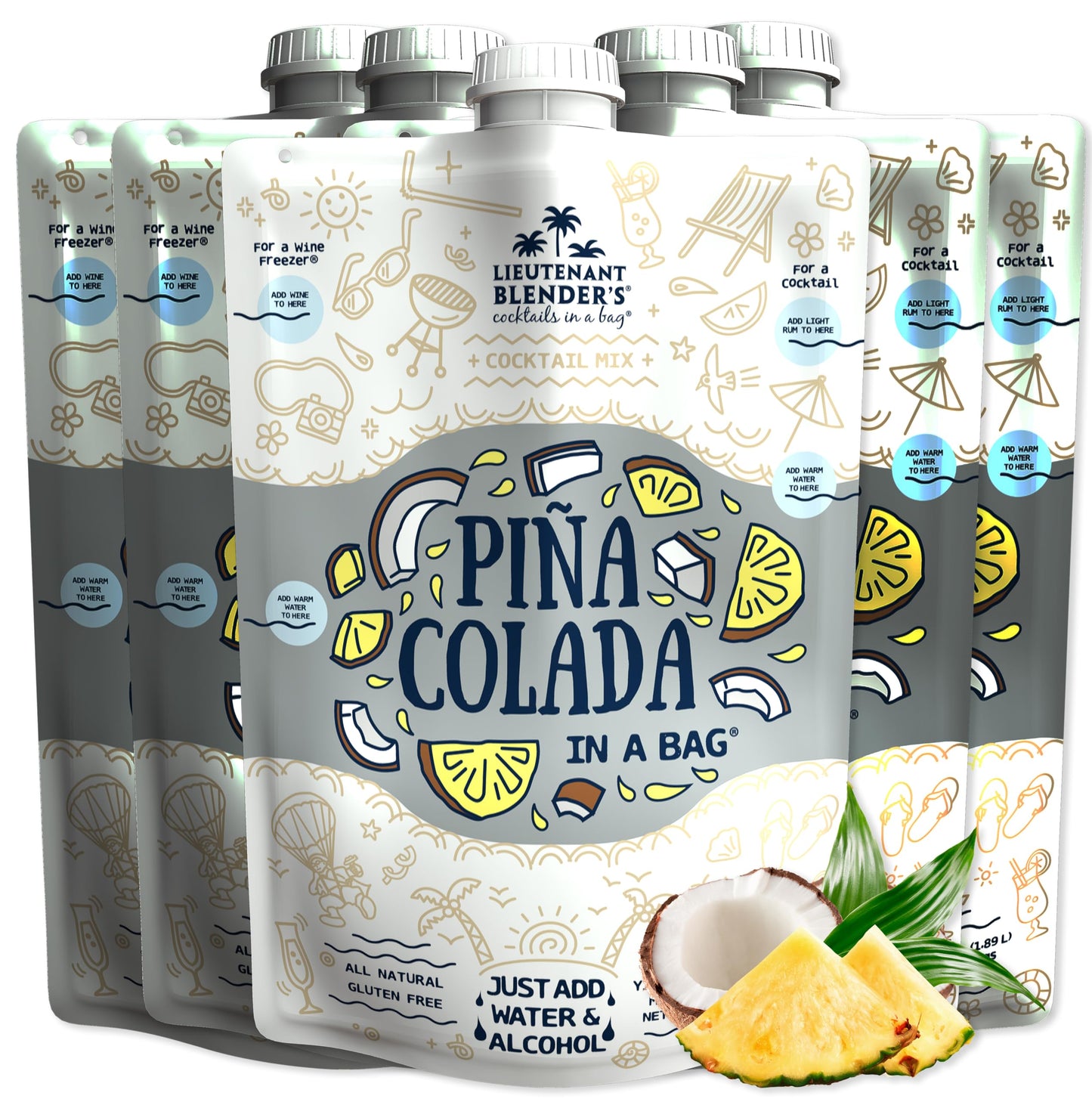 Lt. Blender Pina Colada Drink Mix - All Natural Frozen Cocktail Mix - Pack of 5 Bags, Each Makes 1/2 Gallon Slushies