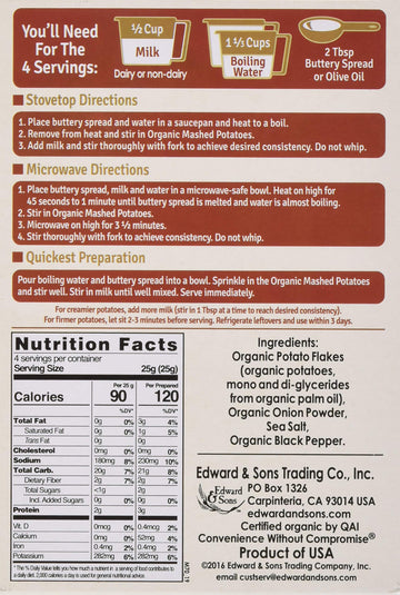 Edward & Sons Organic Homestyle Mashed Potatoes, 3.5 oz