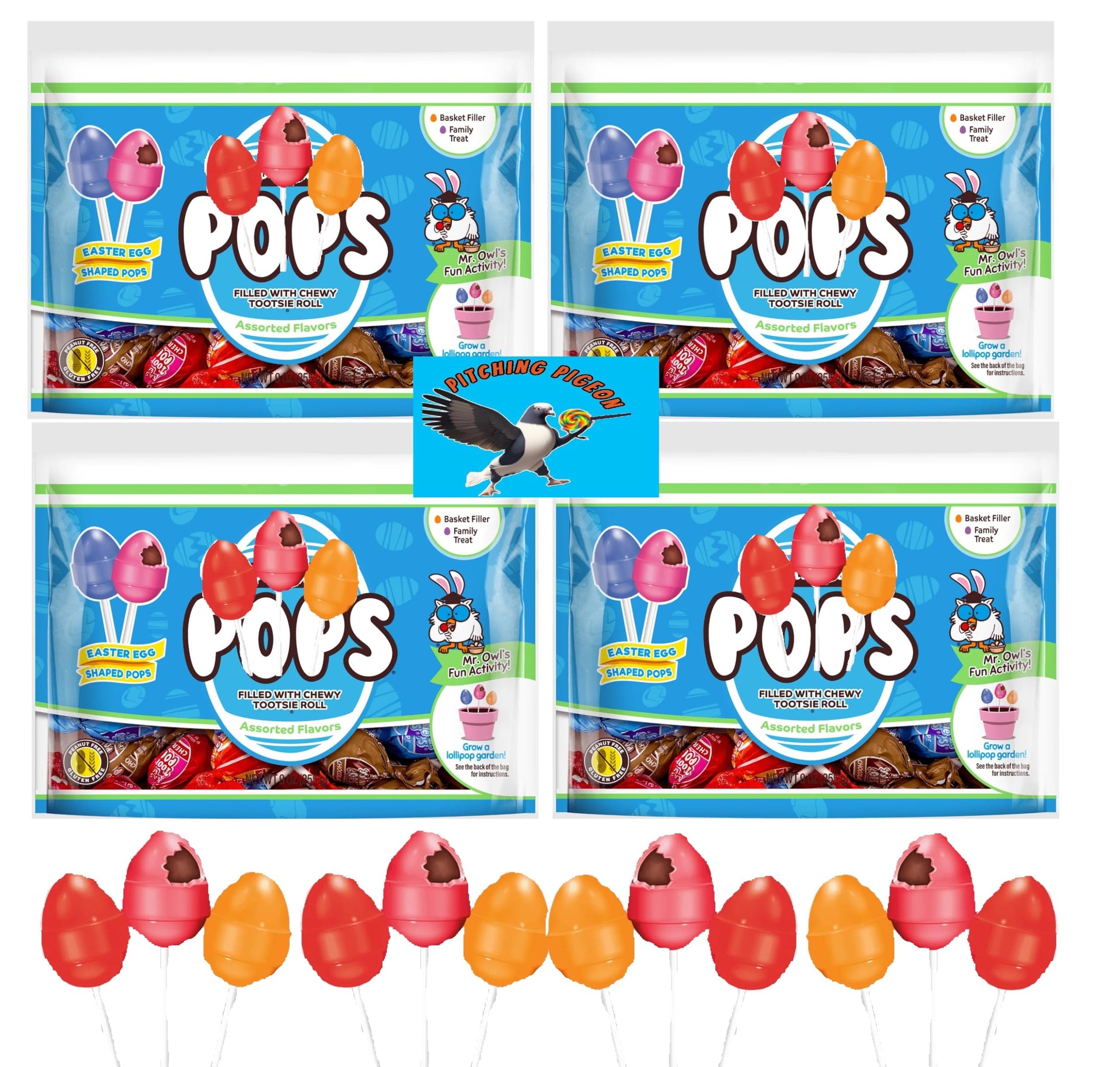 Tootsie Pops Easter Egg Lollipops 60ct 36oz Easter Basket Candy Egg Hunt Suckers - Includes PITCHING PIGEON Brand magnet