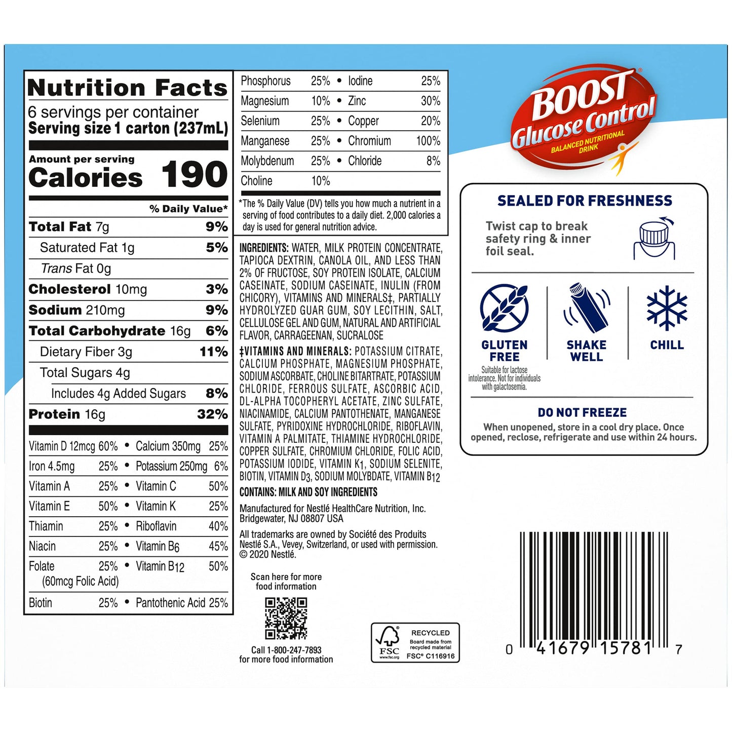 BOOST Glucose Control Nutritional Drink, Vanilla Flavor, 8 Fl Oz (Pack of 1)