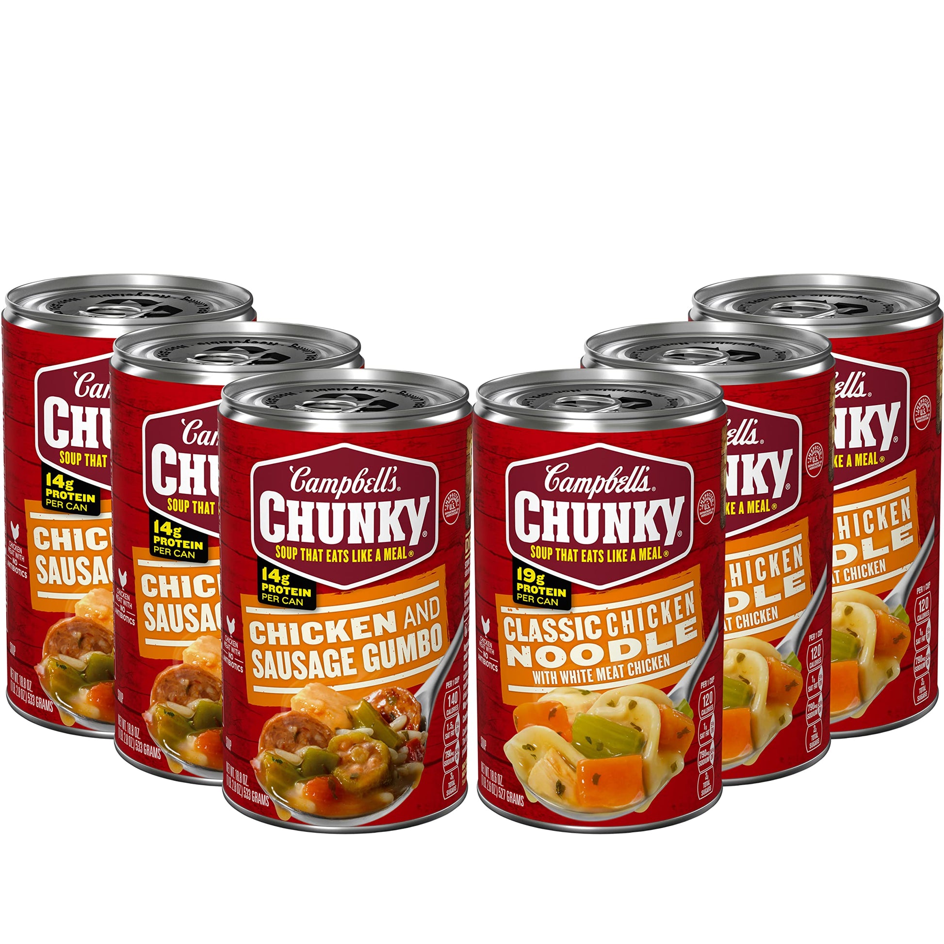 Campbell’s Chunky Soup Classic Chicken Noodle & Chicken Sausage Gumbo, 18.7 Oz (Pack of 6)