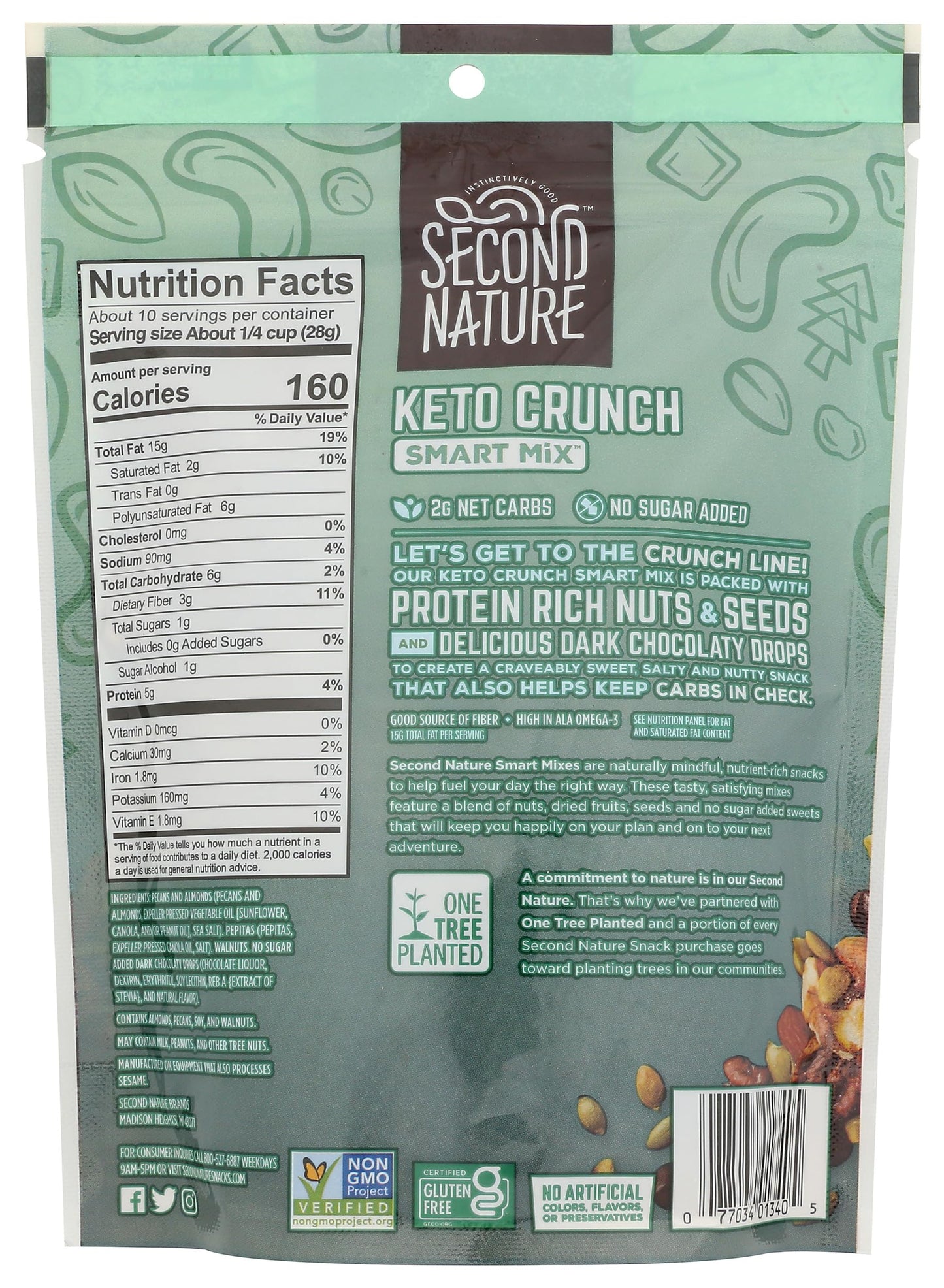Second Nature Keto Crunch Smart Snack Mix 10 Oz. Resealable Pouch Pack Of 1 - Certified Gluten-Free Snack