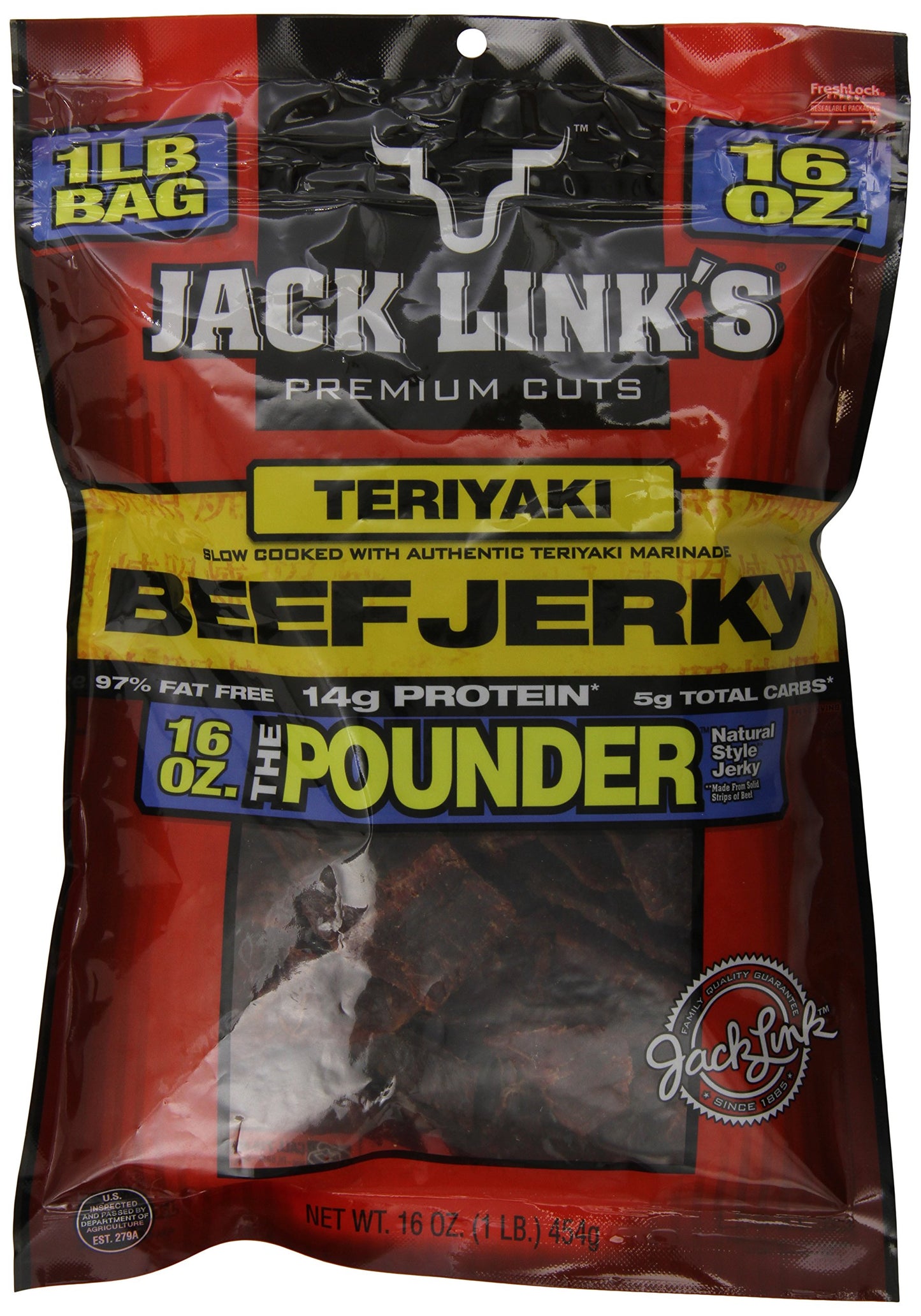 Jack Links Beef Jerky, Teriyaki Flavor, 16 oz., 1 Pound (Pack of 1)