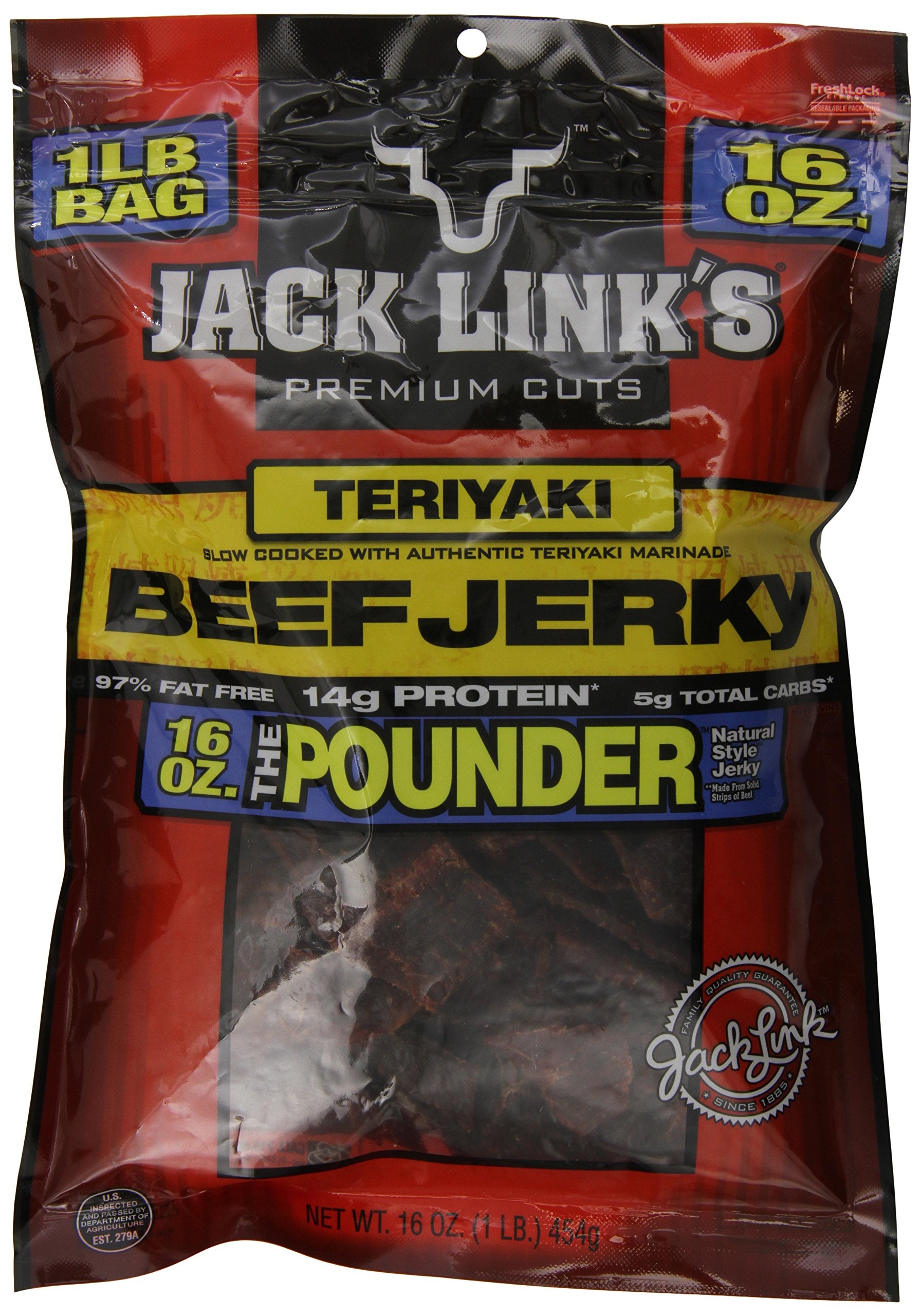Jack Links Beef Jerky, Teriyaki Flavor, 16 oz., 1 Pound (Pack of 1)
