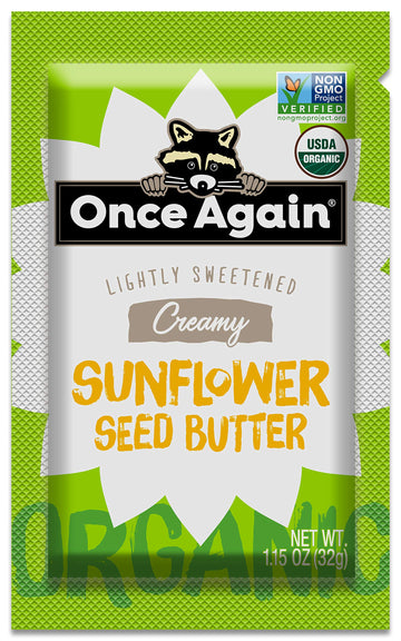Once Again Organic Creamy Sunflower Butter - 1.15Oz Squeeze Packs, 10 Count - Lightly Salted & Sweetened - Peanut Free, Usda Organic, Gluten Free Certified, Vegan, Kosher