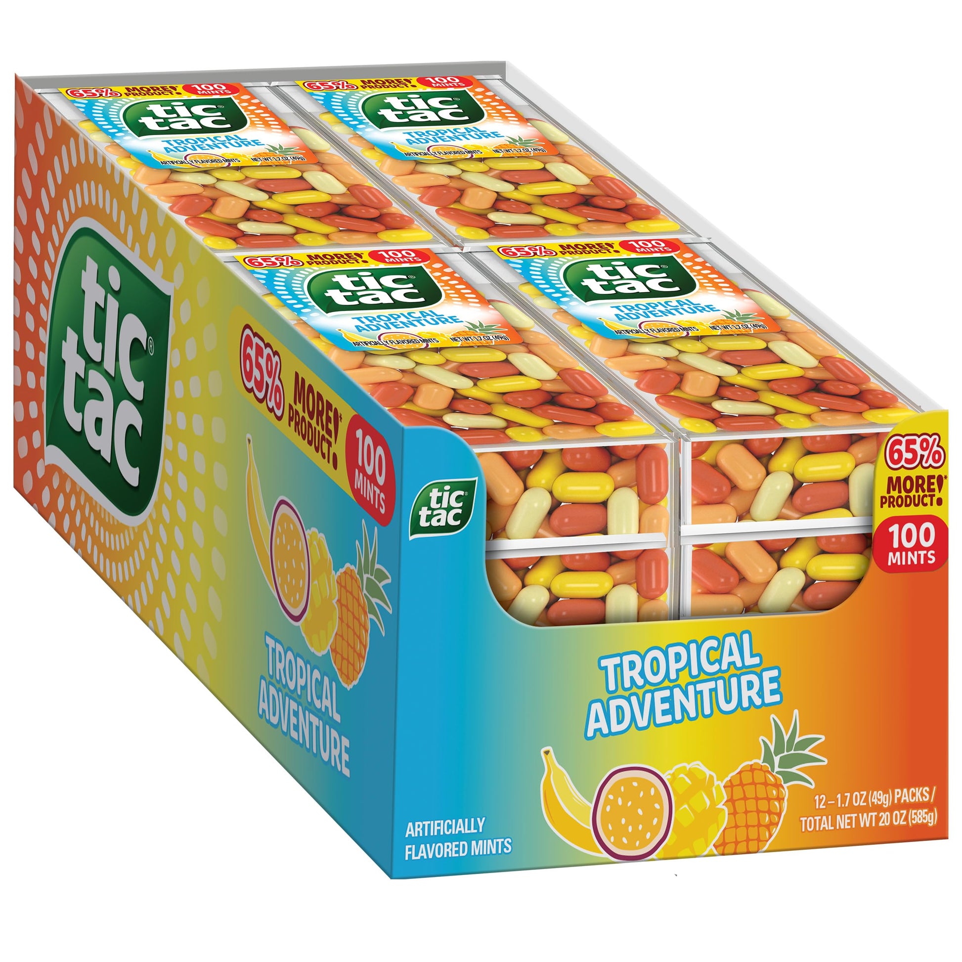 Tic Tac Tropical Adventure Fruit Flavored Mints, 12 Count, On-The-Go Refreshment, Stocking Stuffers, 1.7 Oz Each
