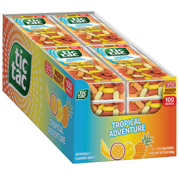 Tic Tac Tropical Adventure Fruit Flavored Mints, 12 Count, On-The-Go Refreshment, Stocking Stuffers, 1.7 Oz Each