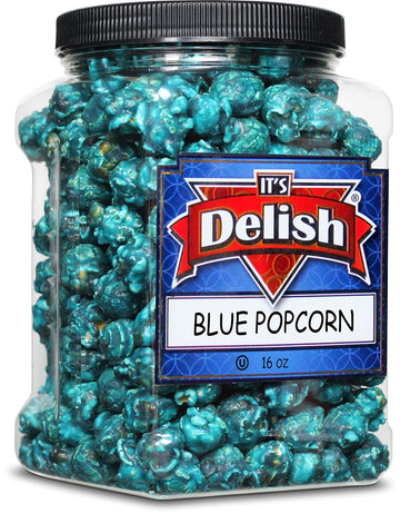 Gourmet Blue Raspberry Flavored Popcorn by Its Delish - 16 Oz Jumbo-Sized Container | Bulk Air Popped Pop Corn Snack - Fruity B