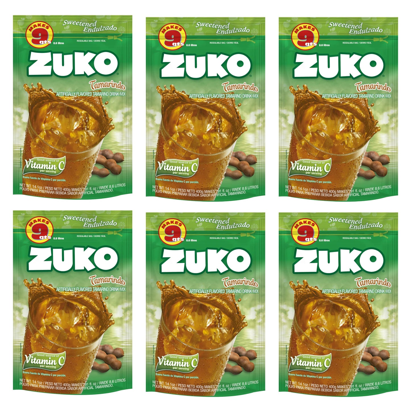 Zuko Tamarindo Instant Powder Drink | Family Pack | No Sugar Needed | Vitamin C | 14.1 Ounce (Pack of 6)