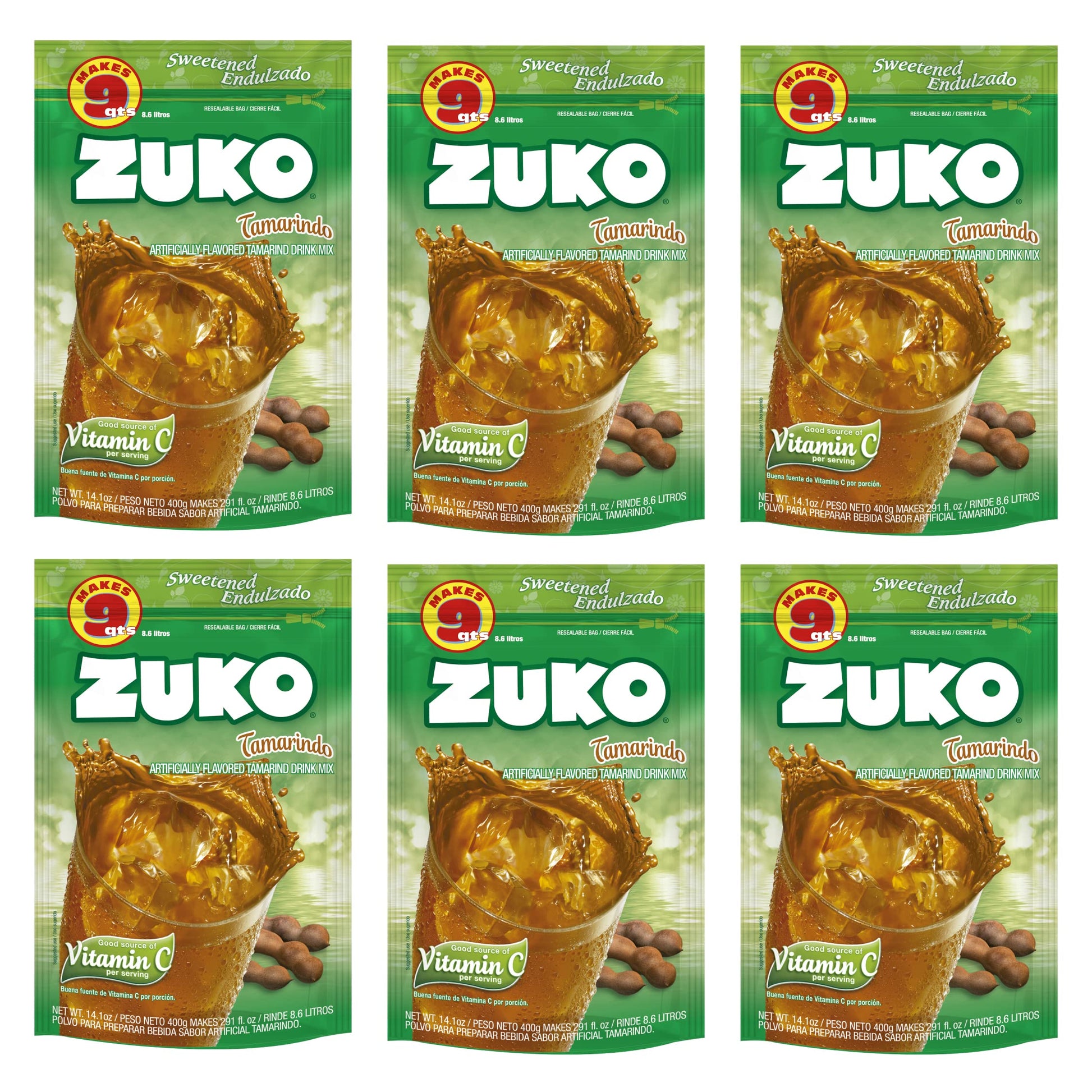 Zuko Tamarindo Instant Powder Drink | Family Pack | No Sugar Needed | Vitamin C | 14.1 Ounce (Pack of 6)