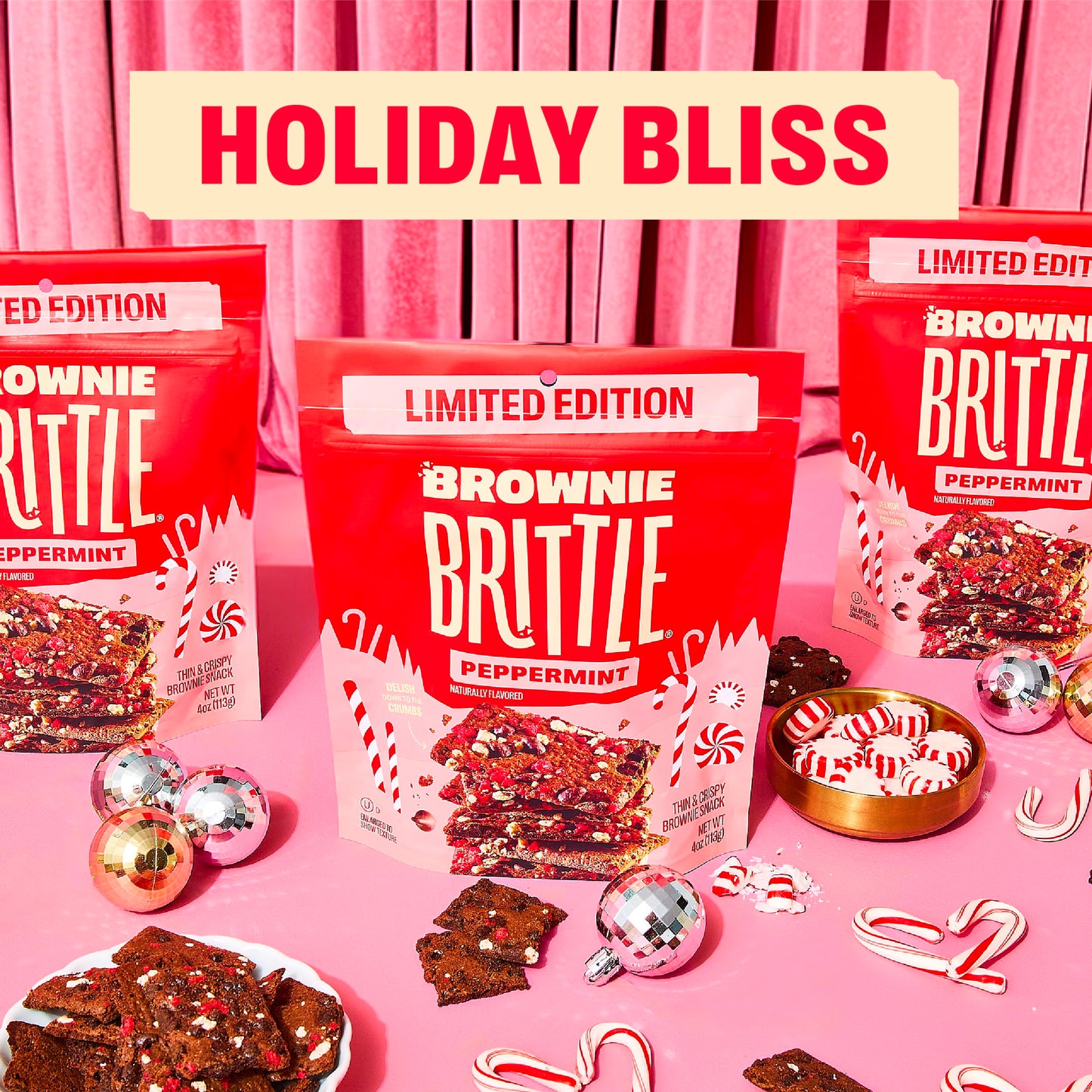 Brownie Brittle – Chocolate Chip Peppermint Thin And Crispy Sweet Snacks (Pack Of 3, 4 Oz), Rich Gourmet Brownie Bites Dessert