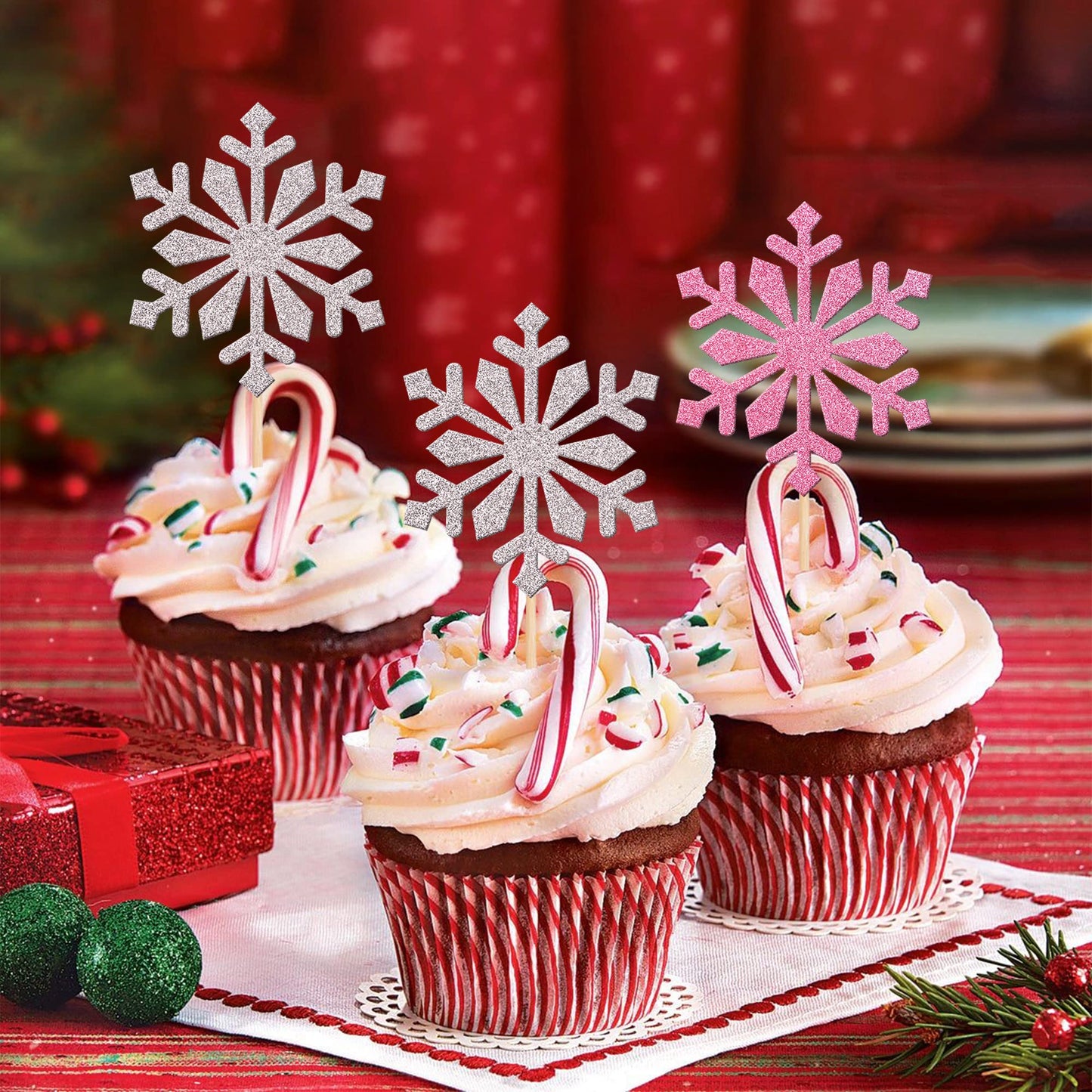 30 Pcs Snowflake Cupcake Toppers Glitter Winter Frozen Snowflake Cupcake Picks For Winter Wonderland Baby Shower Birthday Christ